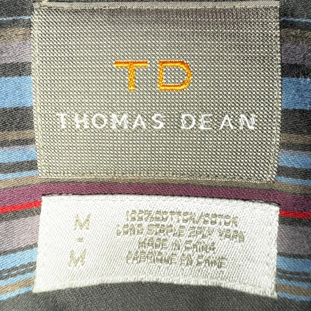 Thomas Dean Striped Button-Up Shirt Paisley Trim | Night Out / Holiday / Medium